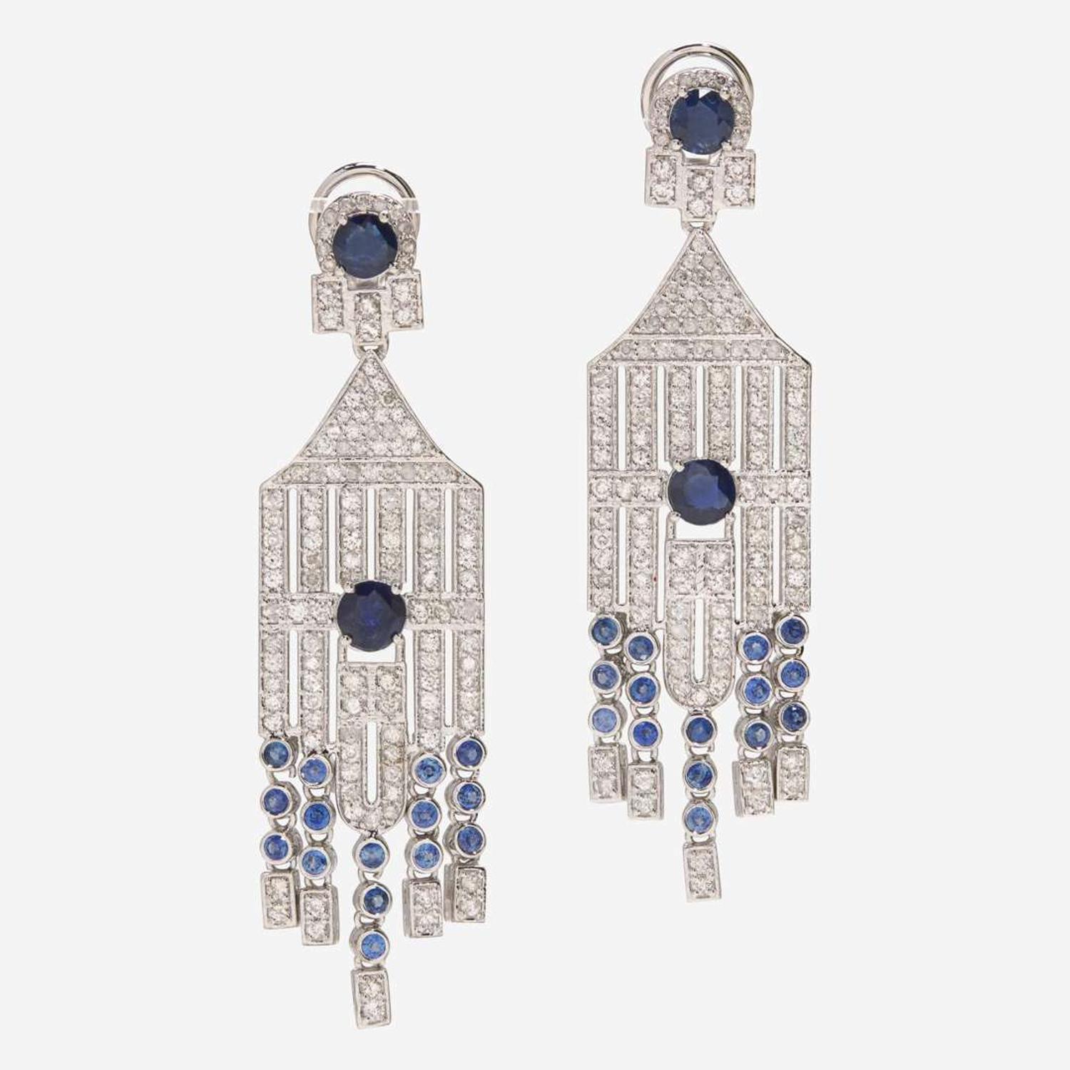A Matching Set of Sapphire and Diamond Earrings and Necklace Untreated Burma Sapphire