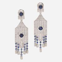 A Matching Set of Sapphire and Diamond Earrings and Necklace Untreated Burma Sapphire