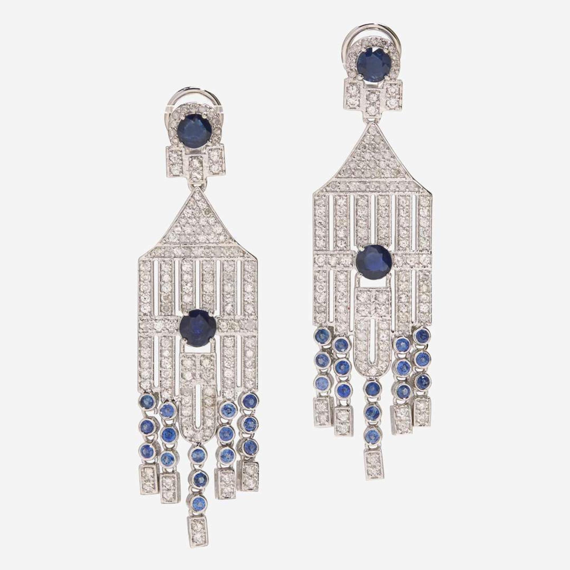 A Matching Set of Sapphire and Diamond Earrings and Necklace Untreated Burma Sapphire