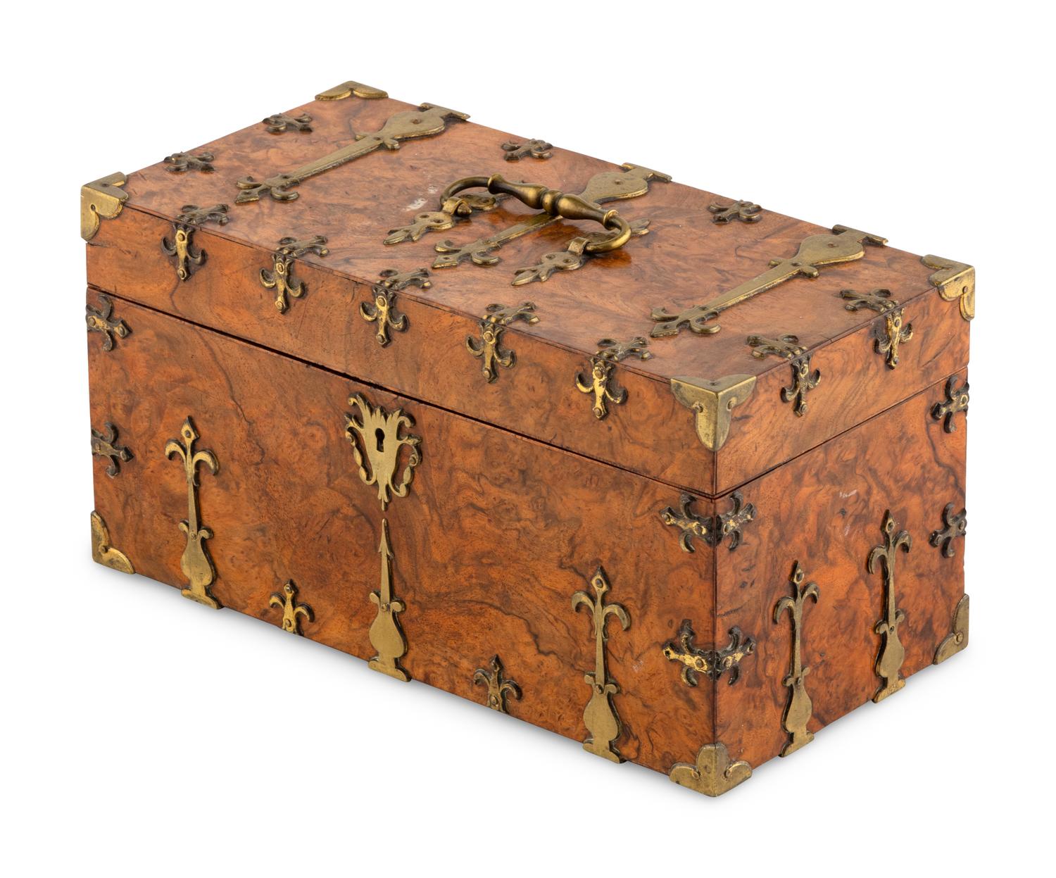 A Victorian Brass Banded Burlwood Tea Caddy