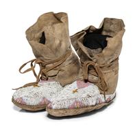 Northern Plains Beaded Hide High Top Moccasins, with Church