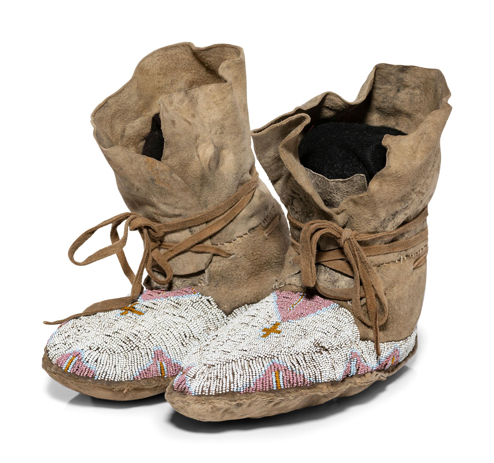Northern Plains Beaded Hide High Top Moccasins, with Church