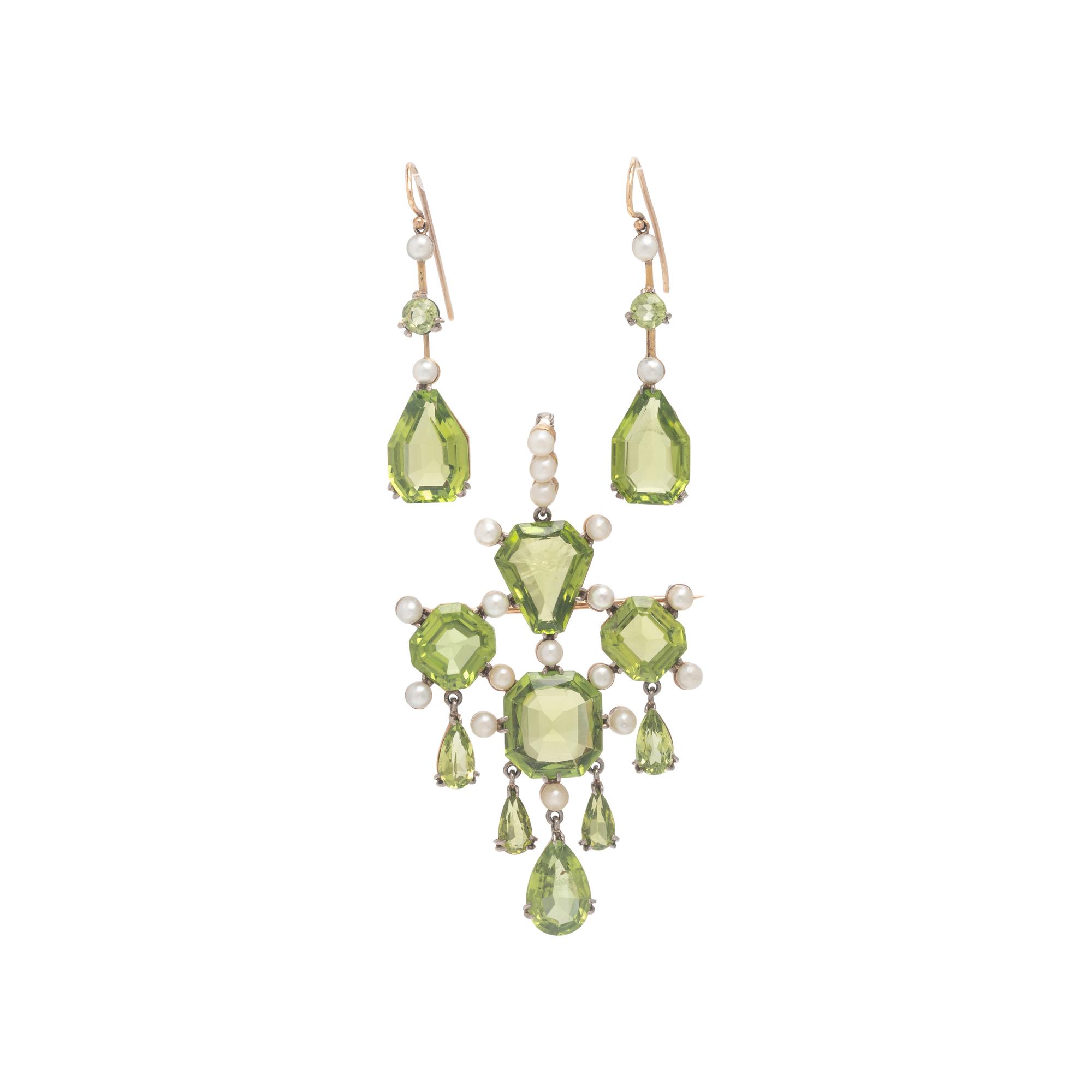 Antique, Peridot, Seed Pearl, and Rose Gold Demi-Parure