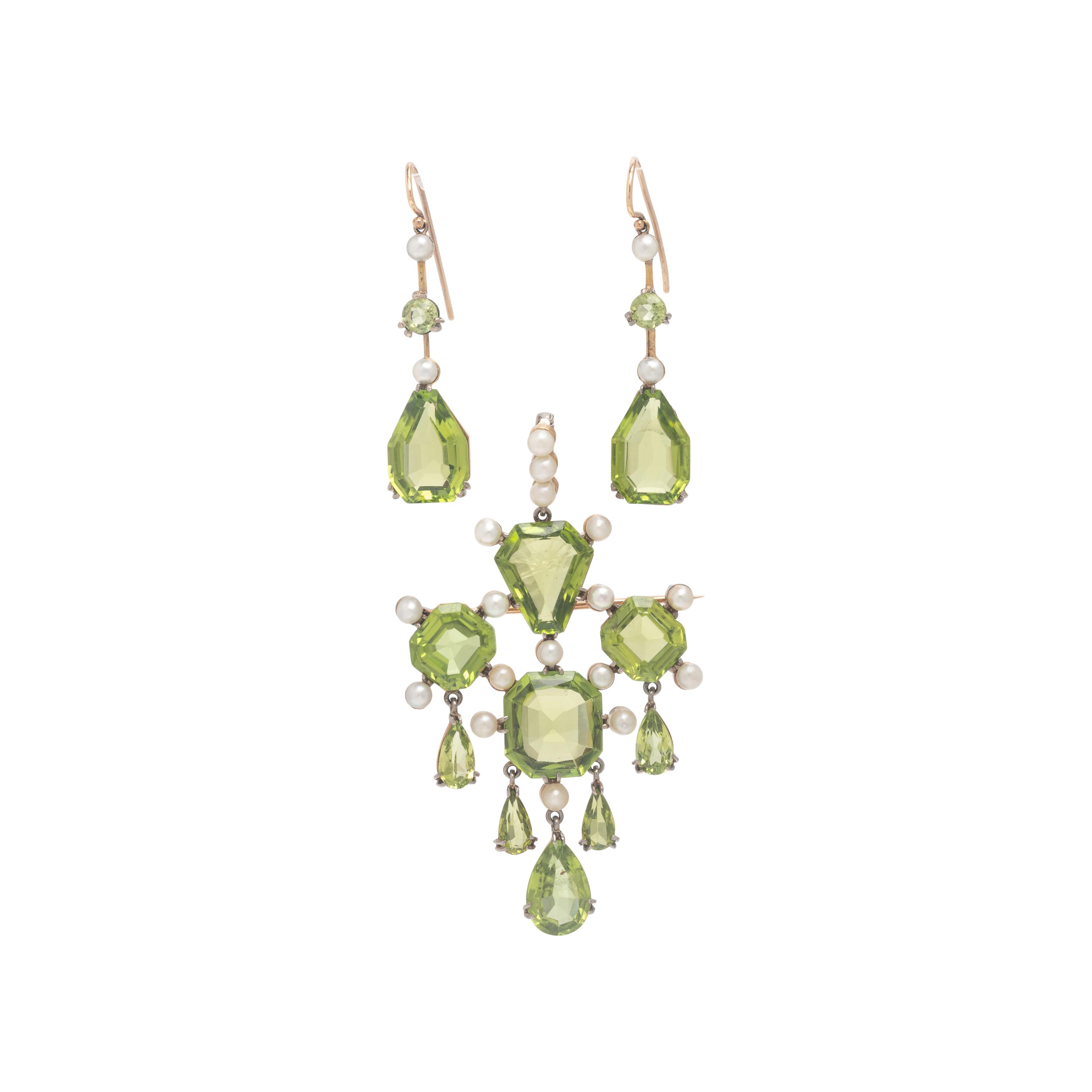 Antique, Peridot, Seed Pearl, and Rose Gold Demi-Parure