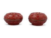 A Pair of Chinese Cinnabar Lacquer Covered Boxes