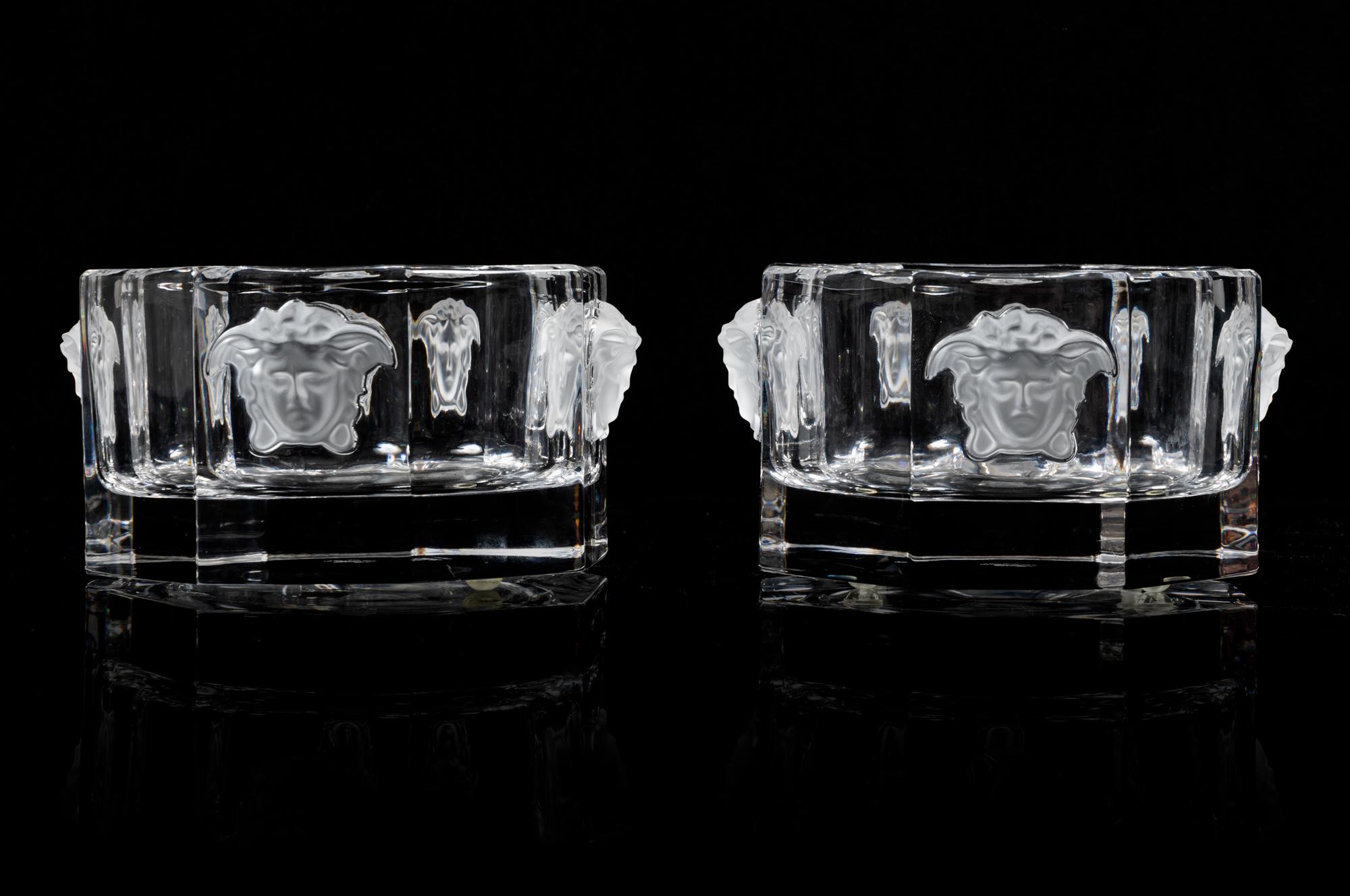 A Pair of Versace for Rosenthal Molded and Frosted Glass Wine Coasters Width 5 inches. — 20TH CENTURY