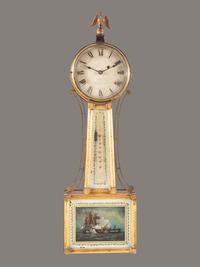 A Federal Giltwood, Brass and Eglomise War of 1812 Banjo Clock