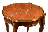 A Pair of Louis XV Style Mahogany and Gilt Bronze Mounted Marble-Top Tables
