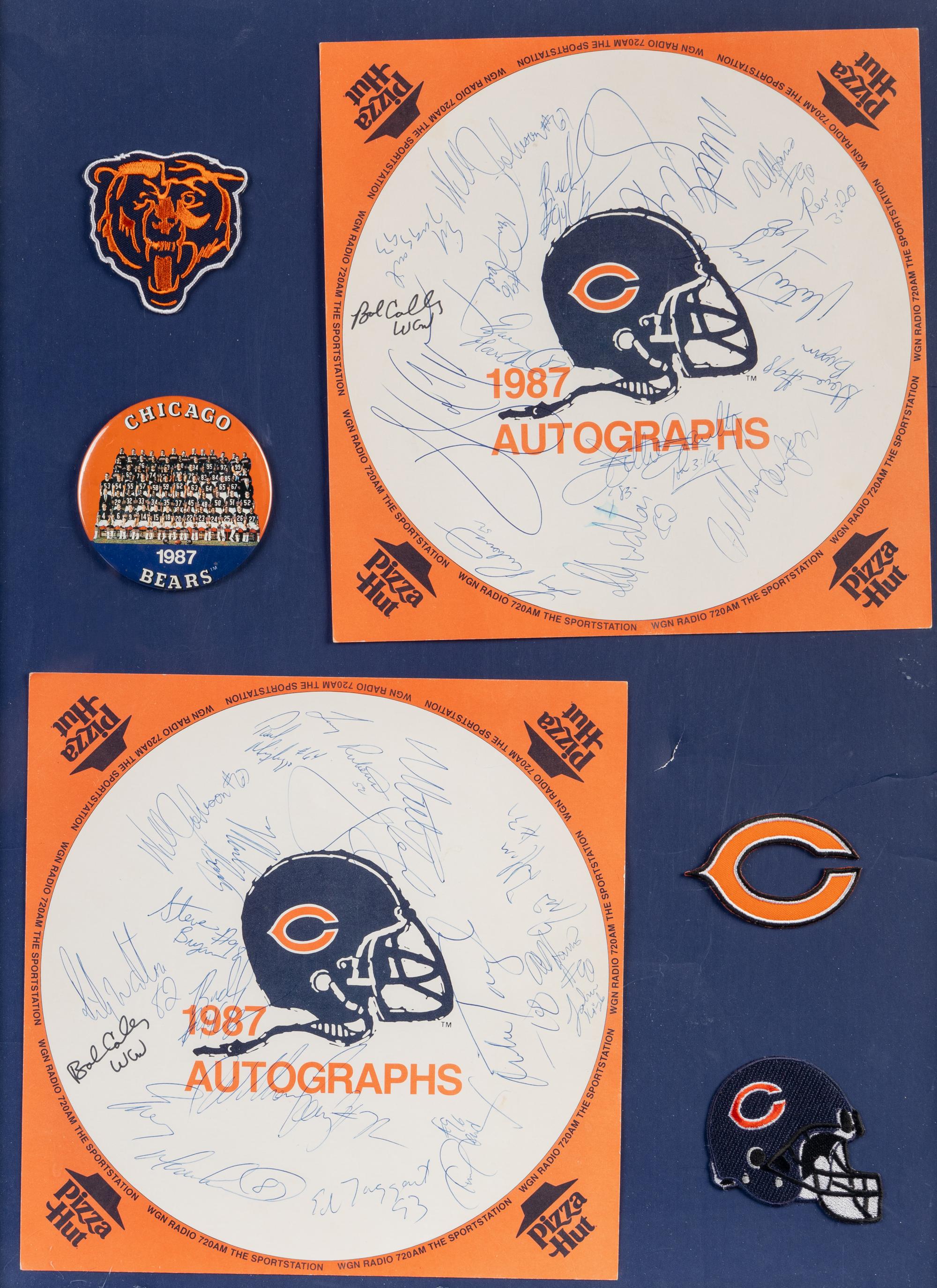 A 1987 Chicago Bears Team Signed Display Including Walter Payton, William Perry and Dan Hampton,