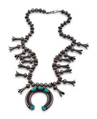 Navajo Silver and Turquoise Squash Blossom Necklace
