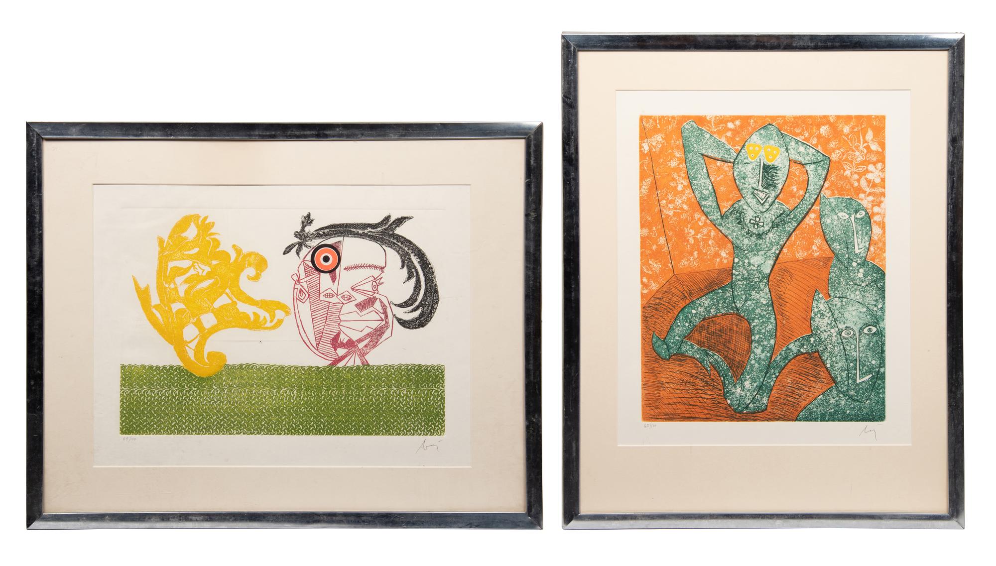 Pecheur sur la plage and Baj chez Picasso 11 (a pair of works), 1962 and 1969