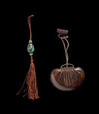 A Chinese Carved Hardwood Purse-Form Perfumier