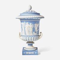 A Wedgwood Solid Light Blue Jasperware Borghese Vase and Cover UK, early 19th century