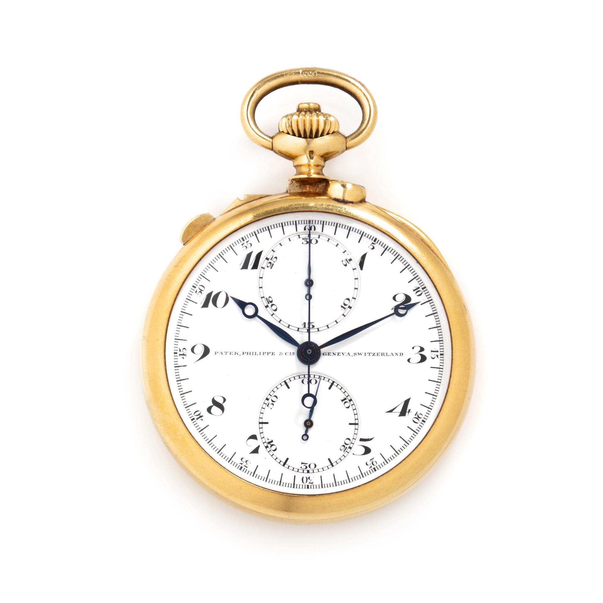 Patek Philippe for Spaulding-Gorham, 18K Yellow Gold Open Face Split Second Chronograph Pocket Watch