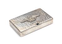 A Russian Silver Cigarette Case, Mark of Vladimir Morozov, St. Petersburg, Early 20th Century, of rectangular form with a spot-hammered