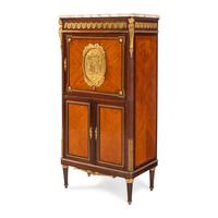 A Louis XV Style Gilt Bronze Mounted Mahogany and Tulipwood Marble-Top Cabinet