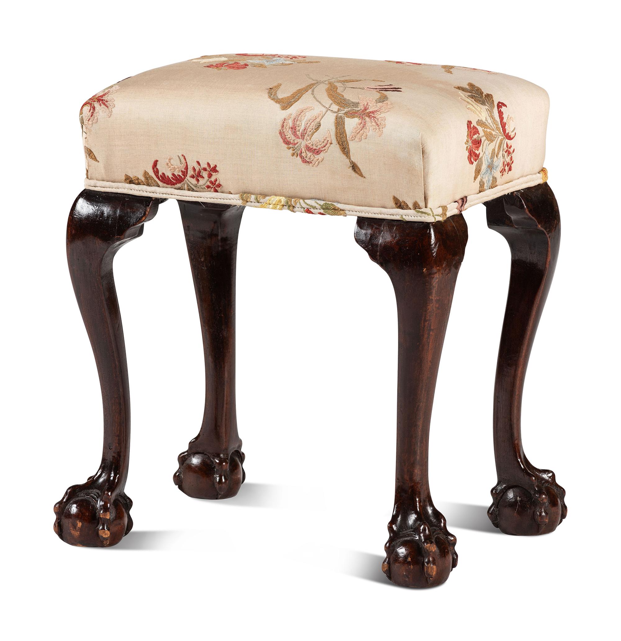 A Chippendale Style Carved Mahogany Claw-and-Ball Foot Stool