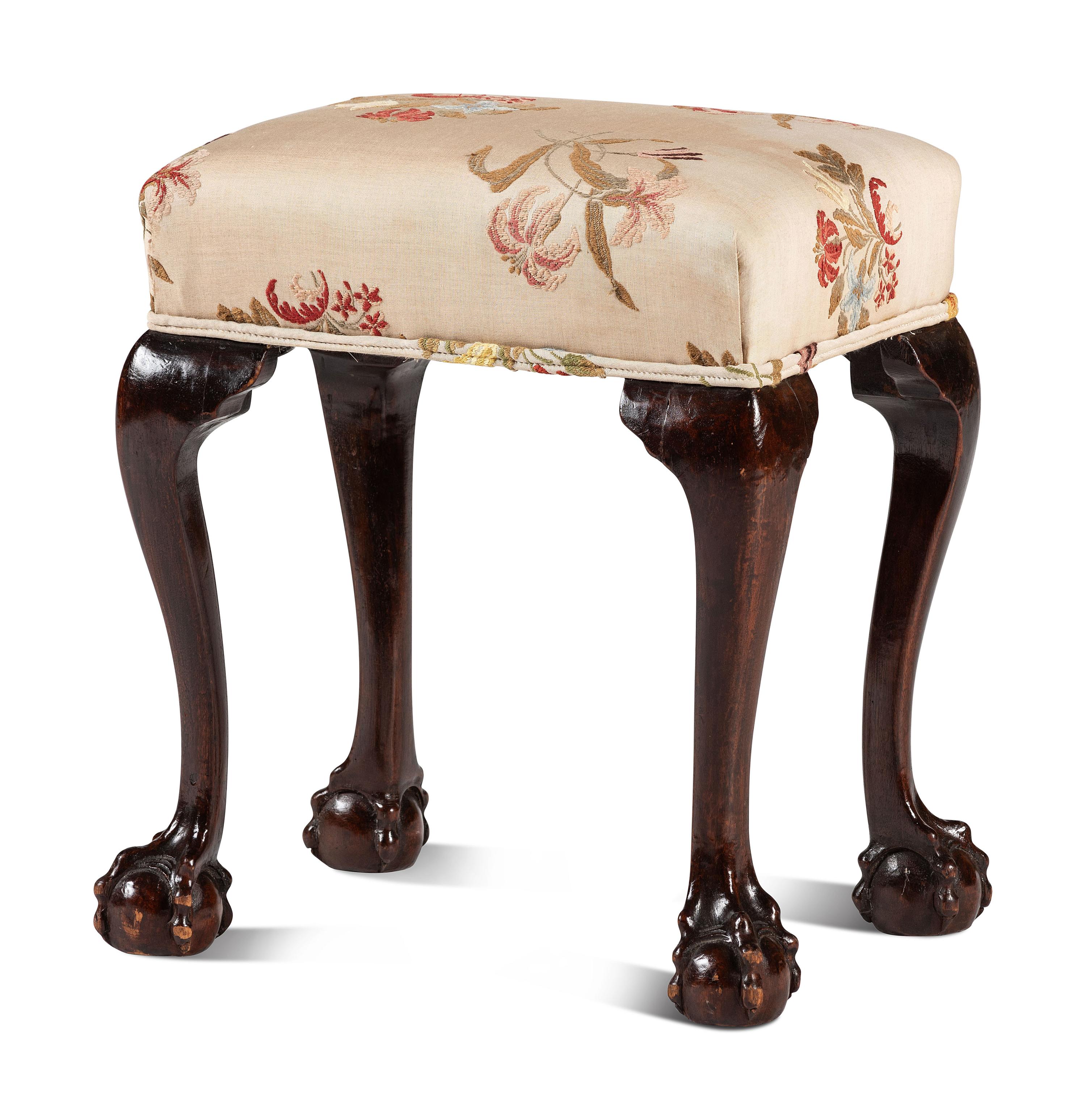 A Chippendale Style Carved Mahogany Claw-and-Ball Foot Stool