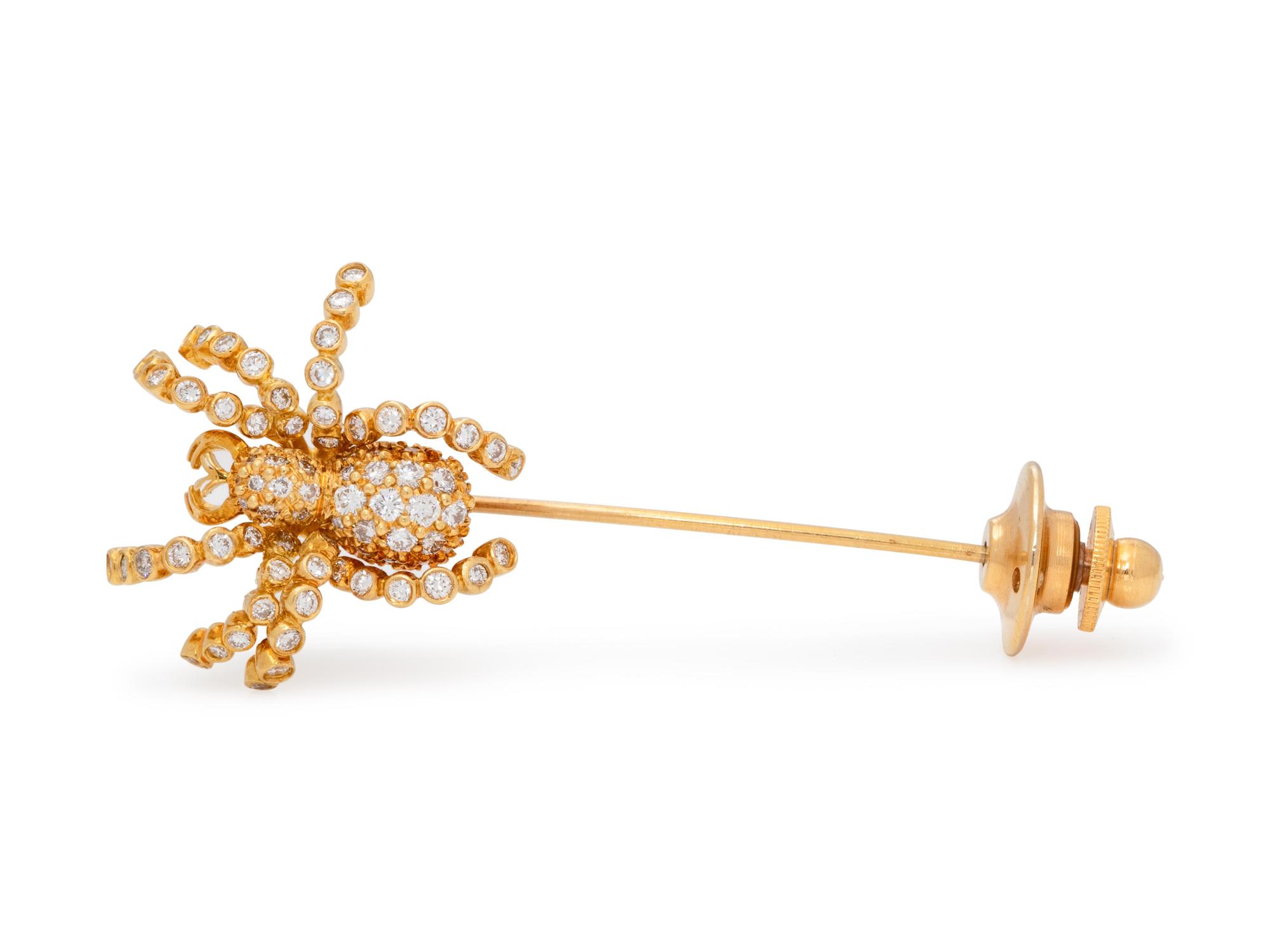 An 18 Karat Yellow Gold and Diamond Spider Stickpin,
