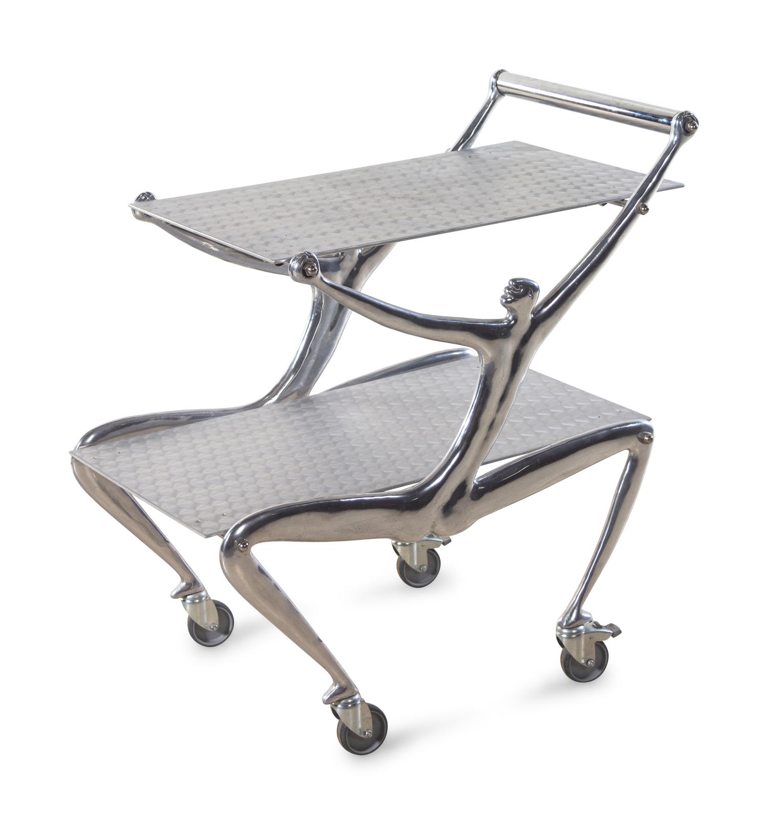 A Carrol Boyes Cast Aluminum Man Drinks Trolley