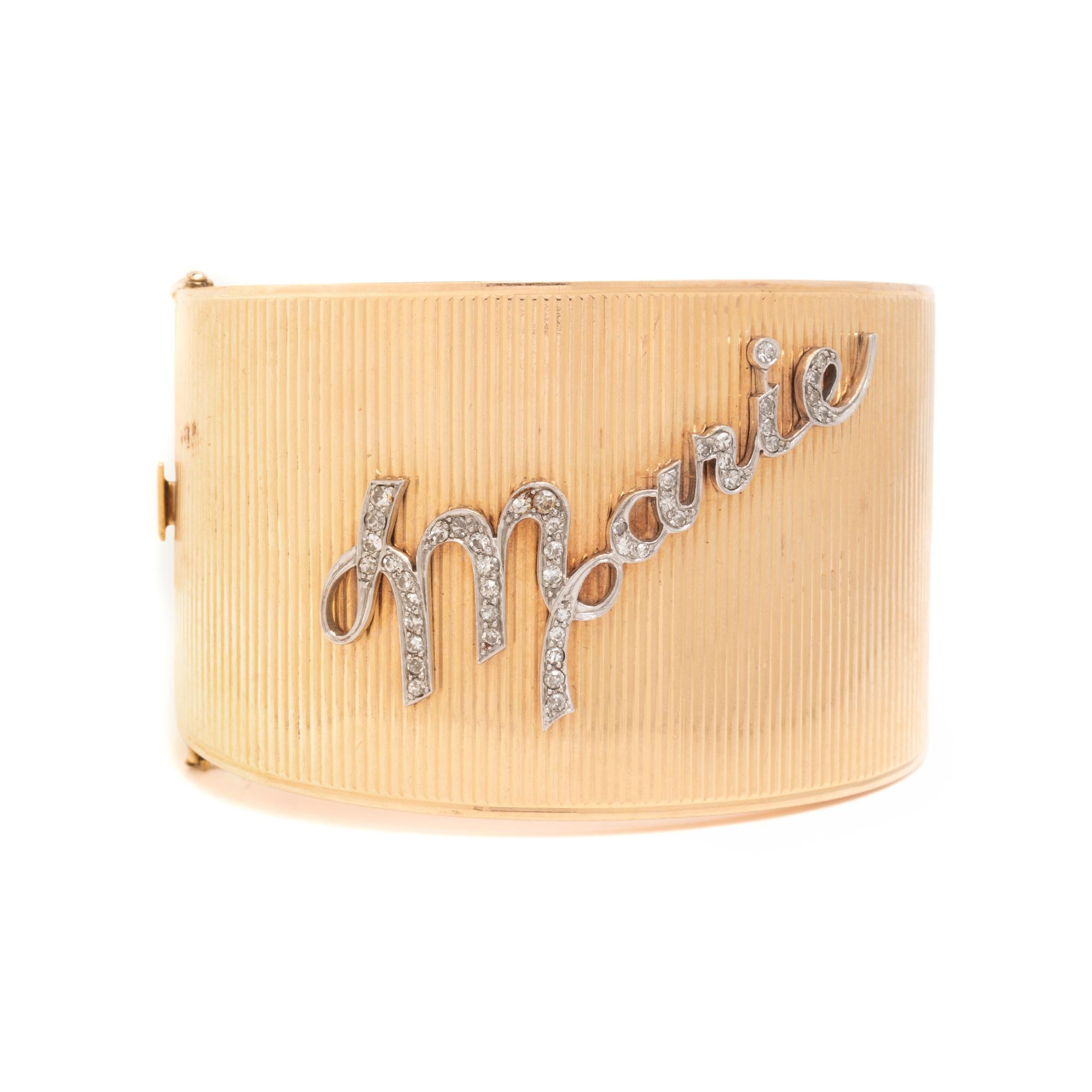 YELLOW GOLD AND DIAMOND ‘MARIE’ HINGED BANGLE BRACELET