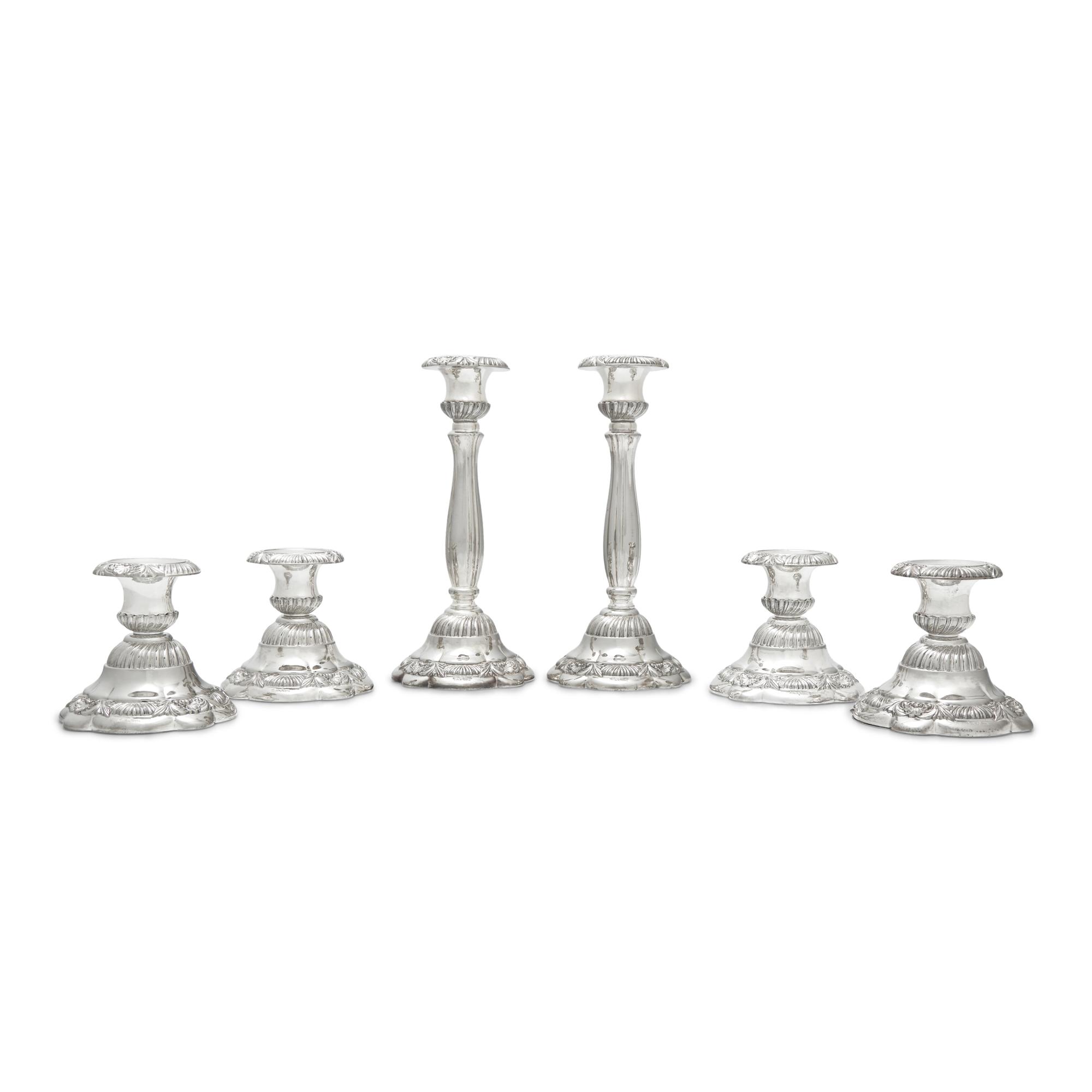 Six Italian Silver-Plate Candlesticks