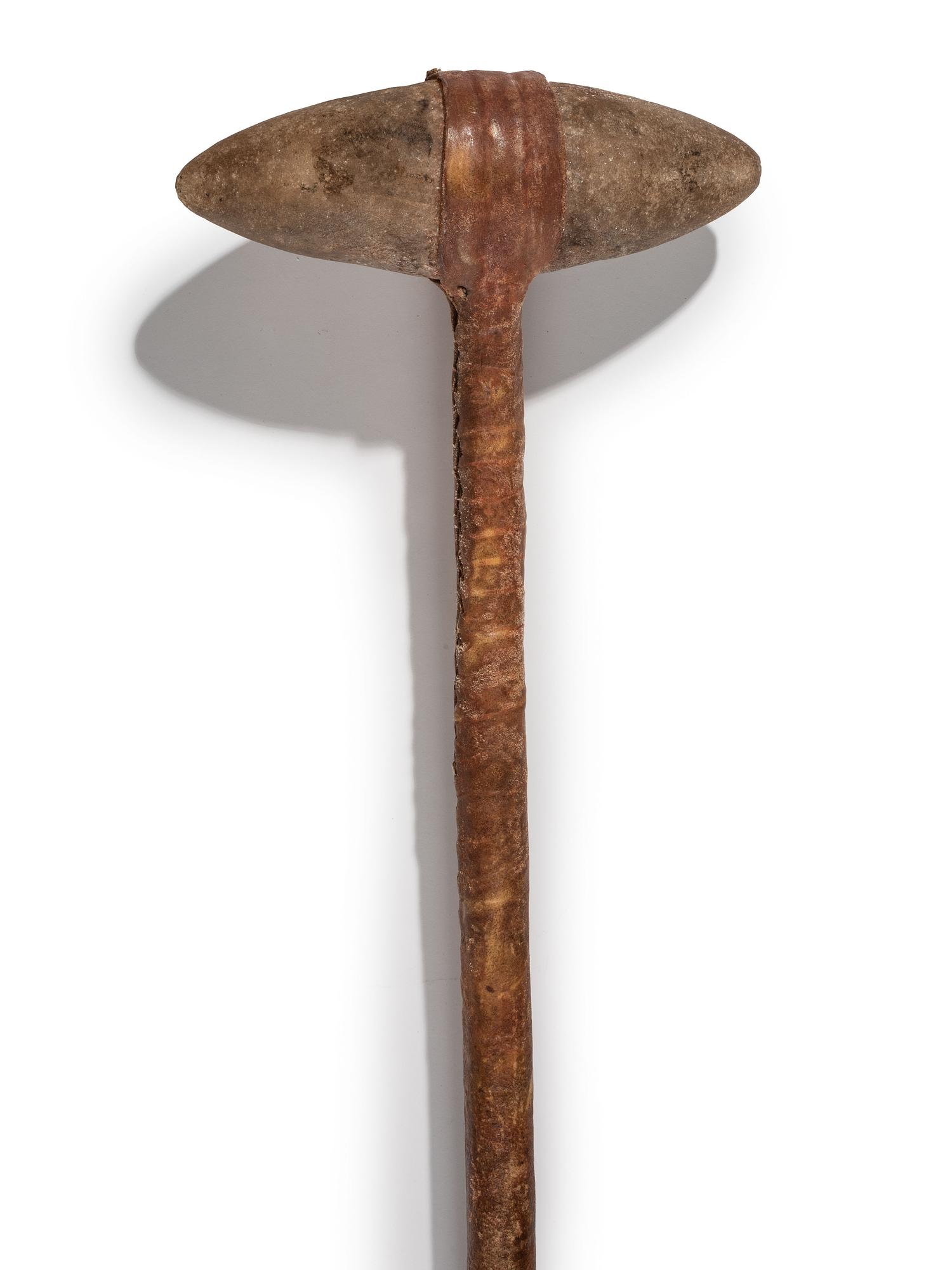Plains Stone Club, with Buffalo Hide Wrapped Handle