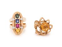 COLLECTION OF YELLOW GOLD GEMSTONE RINGS