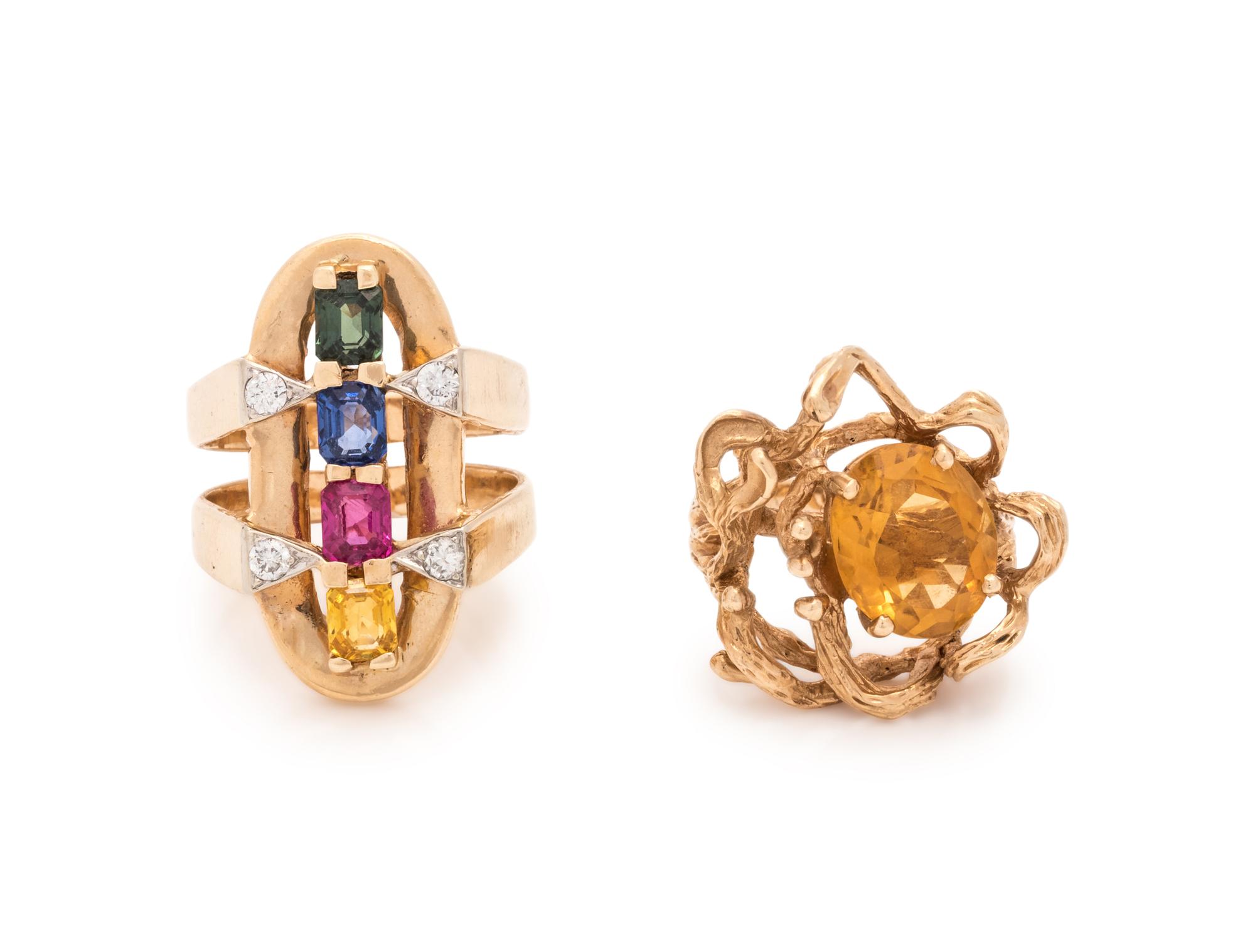 COLLECTION OF YELLOW GOLD GEMSTONE RINGS