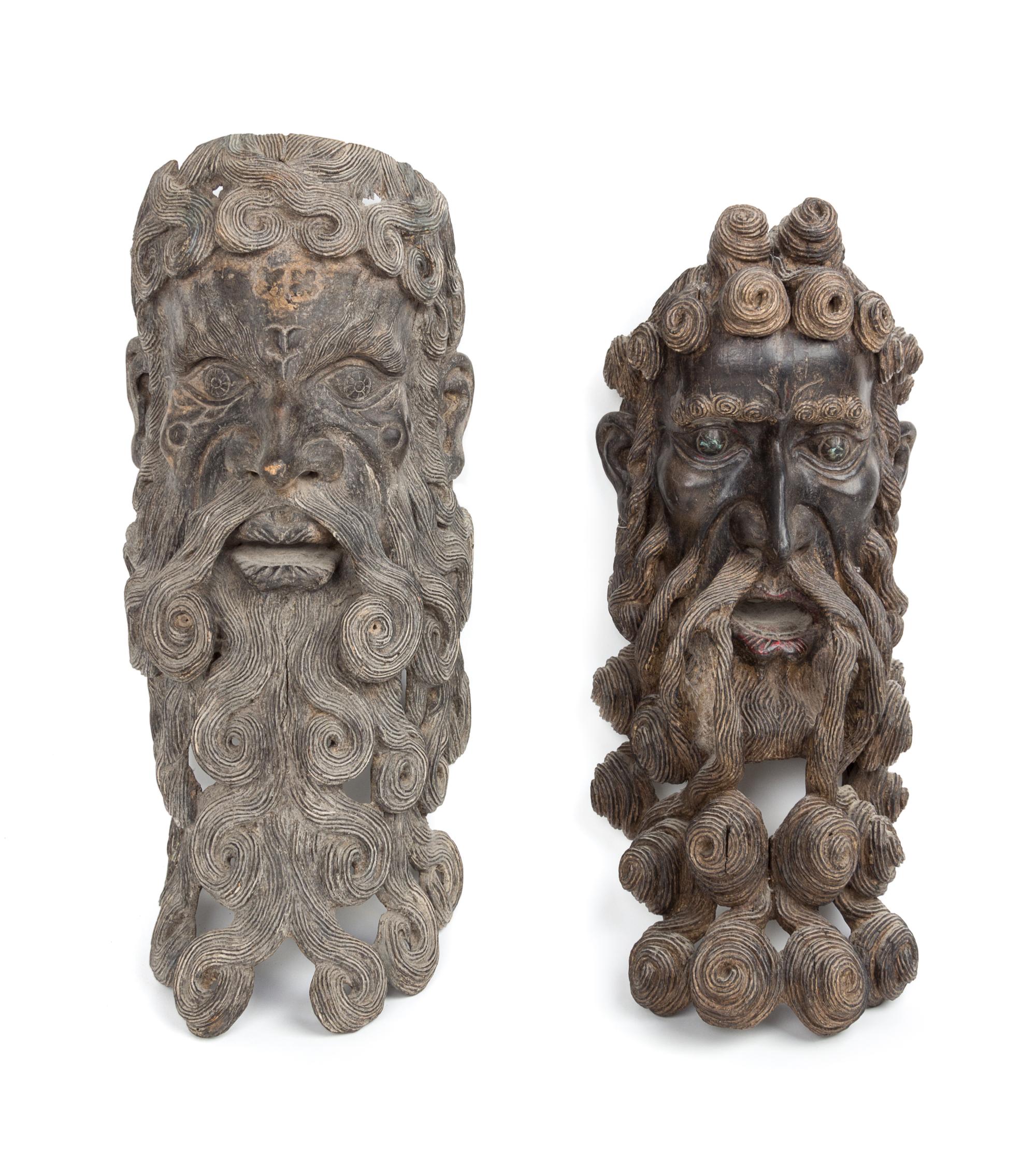Two Mexican Carved Wood Masks Height of tallest 21 1/4 inches. — LIKELY 19TH CENTURY
