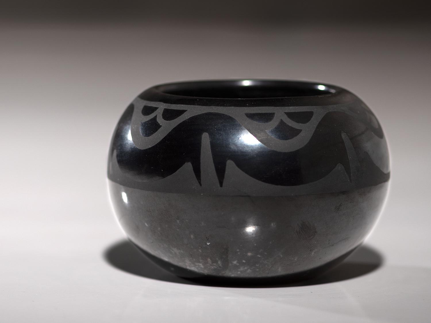 Blackware Pottery Jar, with Avanyu August 1965
