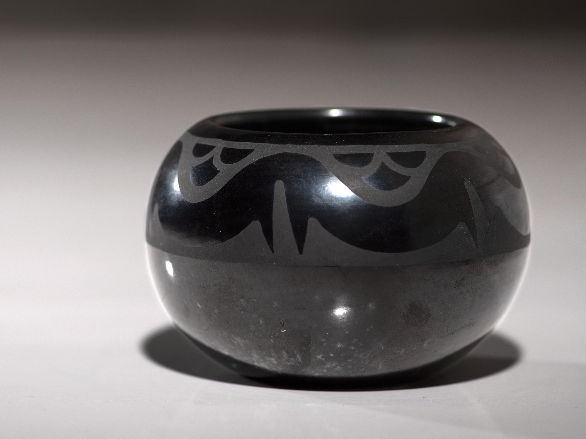 Blackware Pottery Jar, with Avanyu August 1965