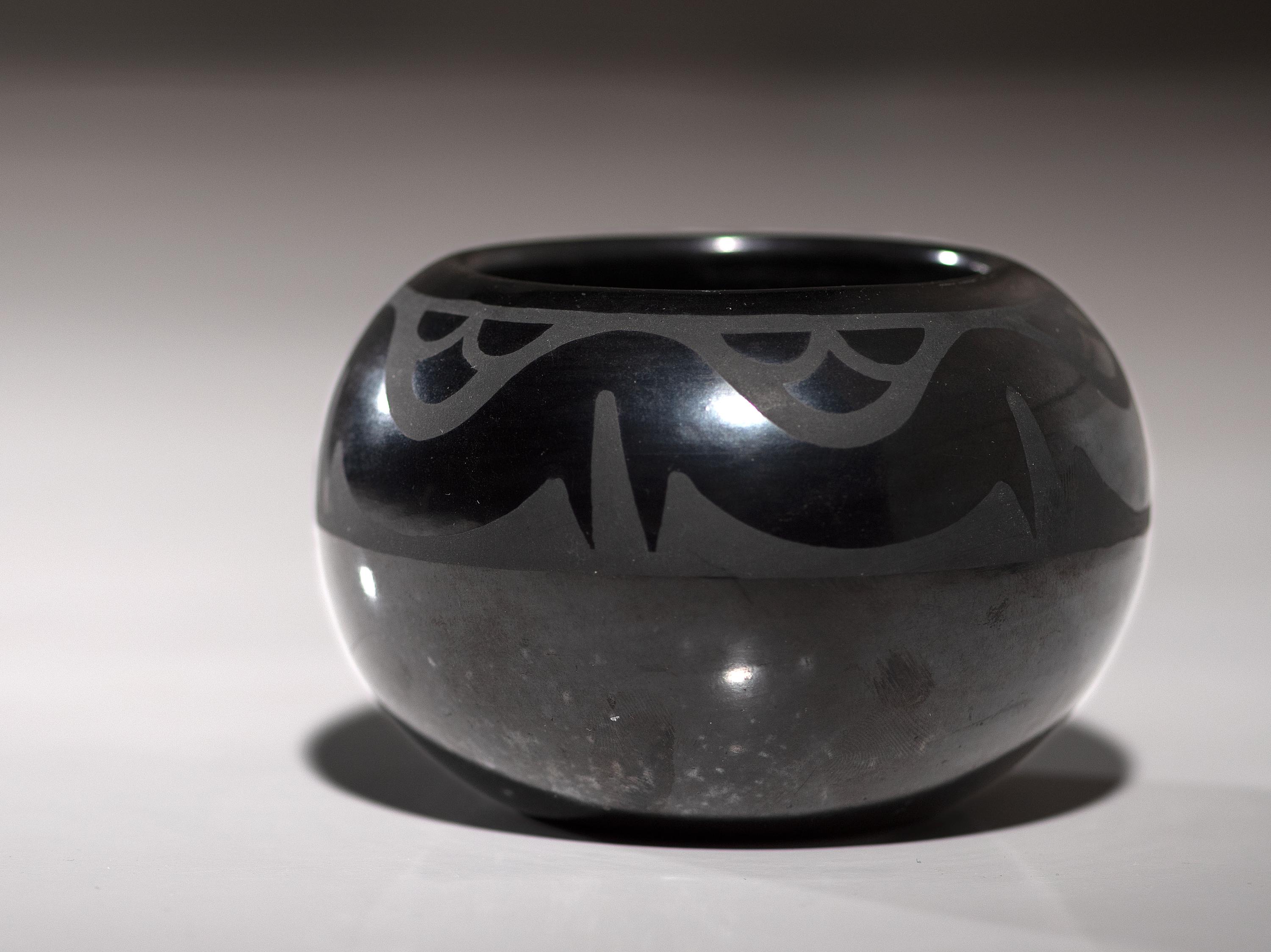 Blackware Pottery Jar, with Avanyu August 1965