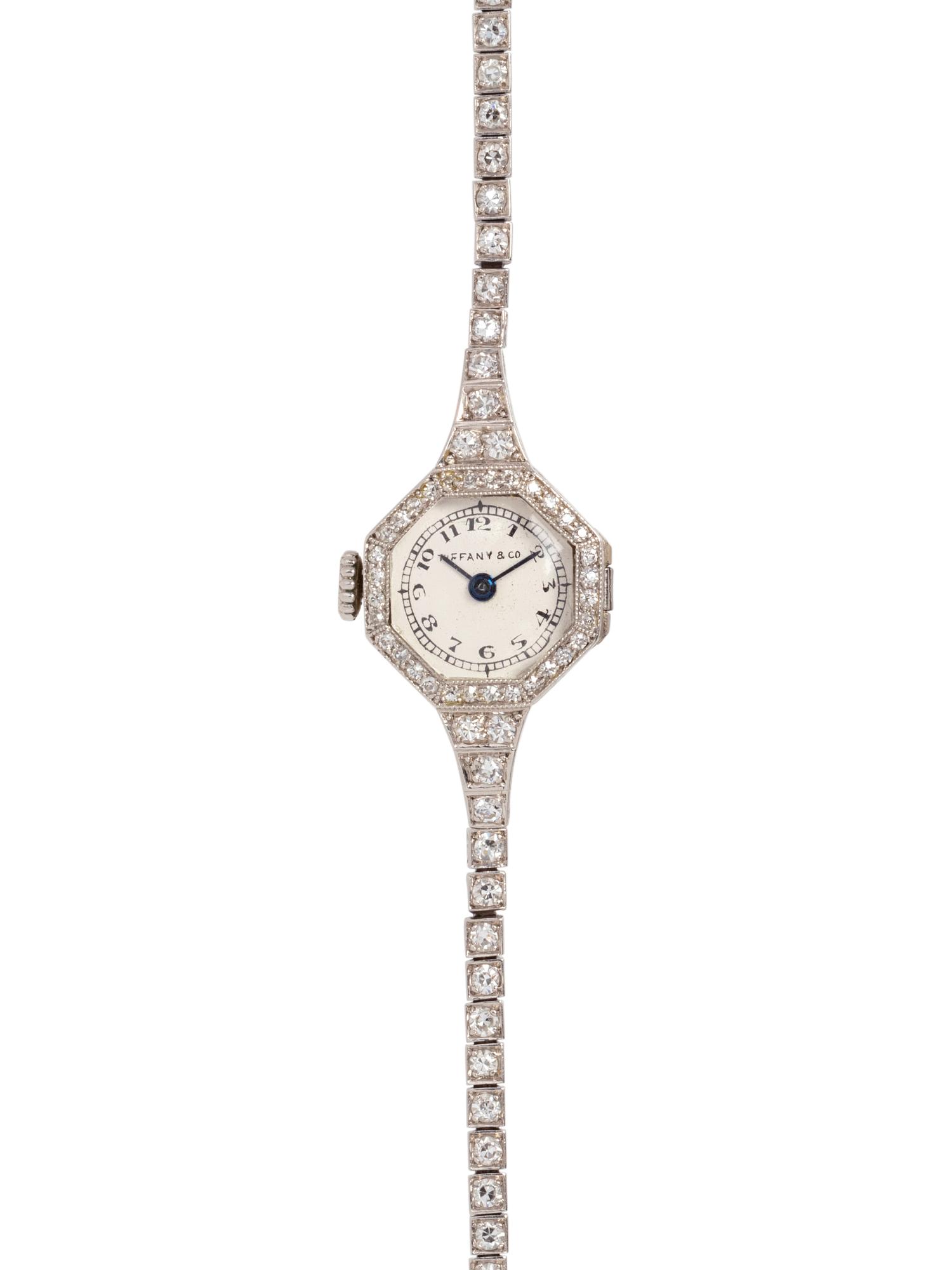 TIFFANY & CO., ANTIQUE, PLATINUM AND DIAMOND WRISTWATCH