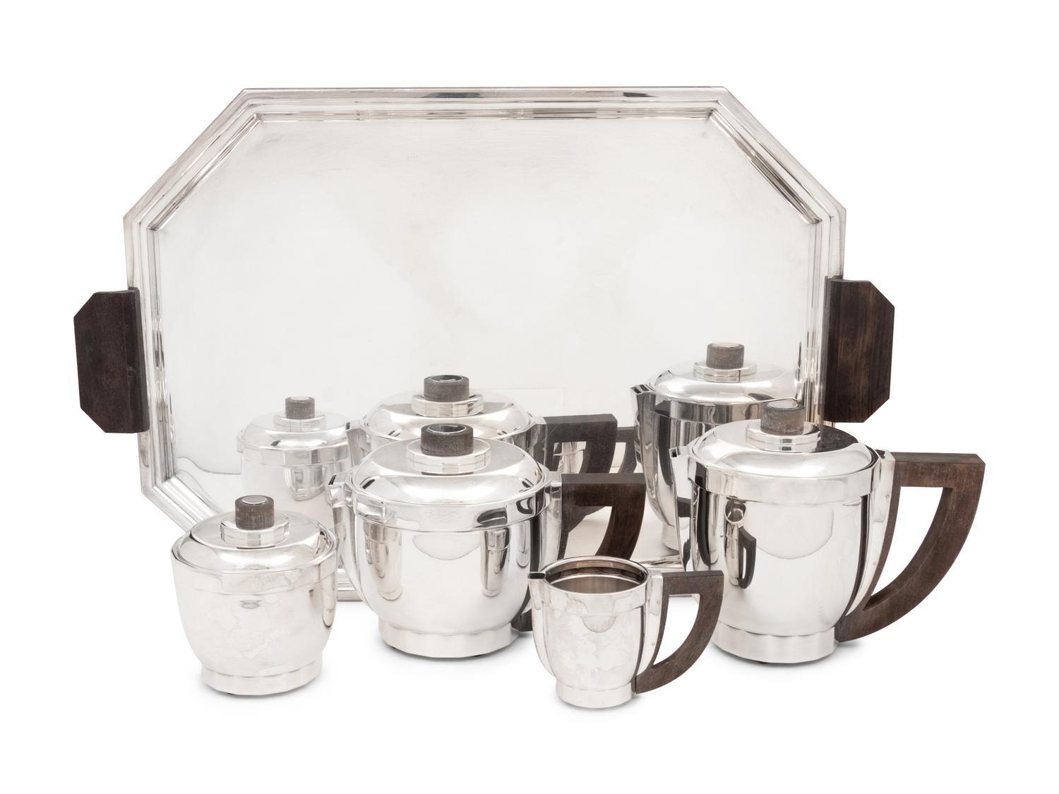 A Puiforcat Silver-Plate and Ebony Five-Piece Tea and Coffee Service