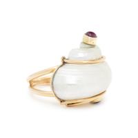 SEAMAN SCHEPPS, TURBO SHELL, RUBY, SAPPHIRE, AND YELLOW GOLD RING