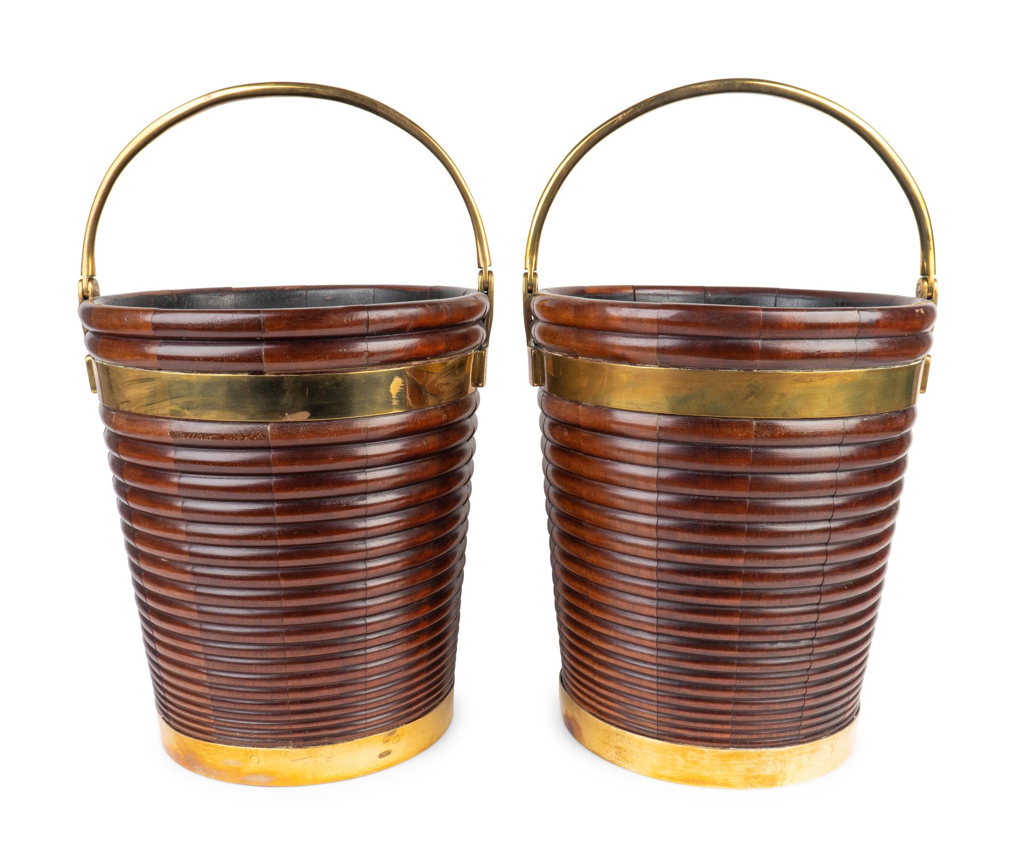 A Pair of Large George III Brass Bound Mahogany Peat Buckets — 19TH CENTURY