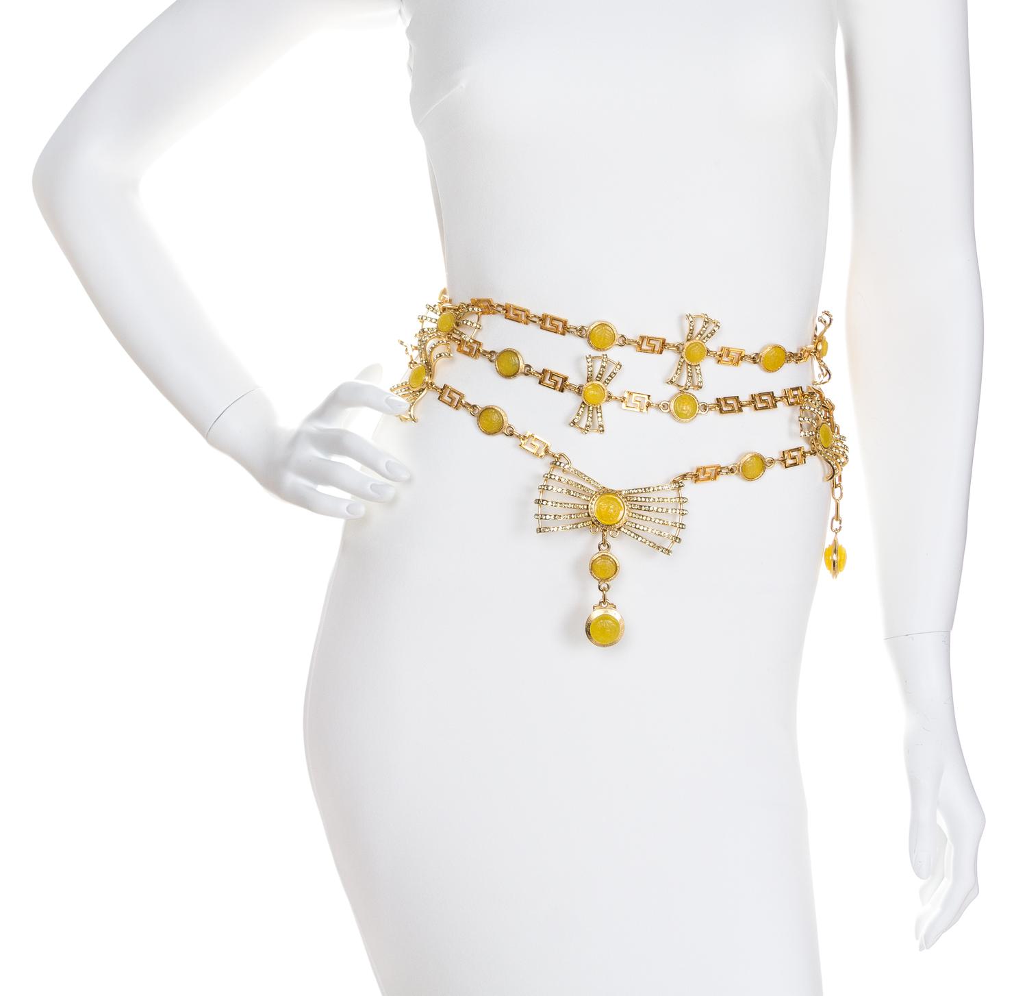 A Gianni Versace Runway Yellow Medallion and Rhinestone Bow Belt,