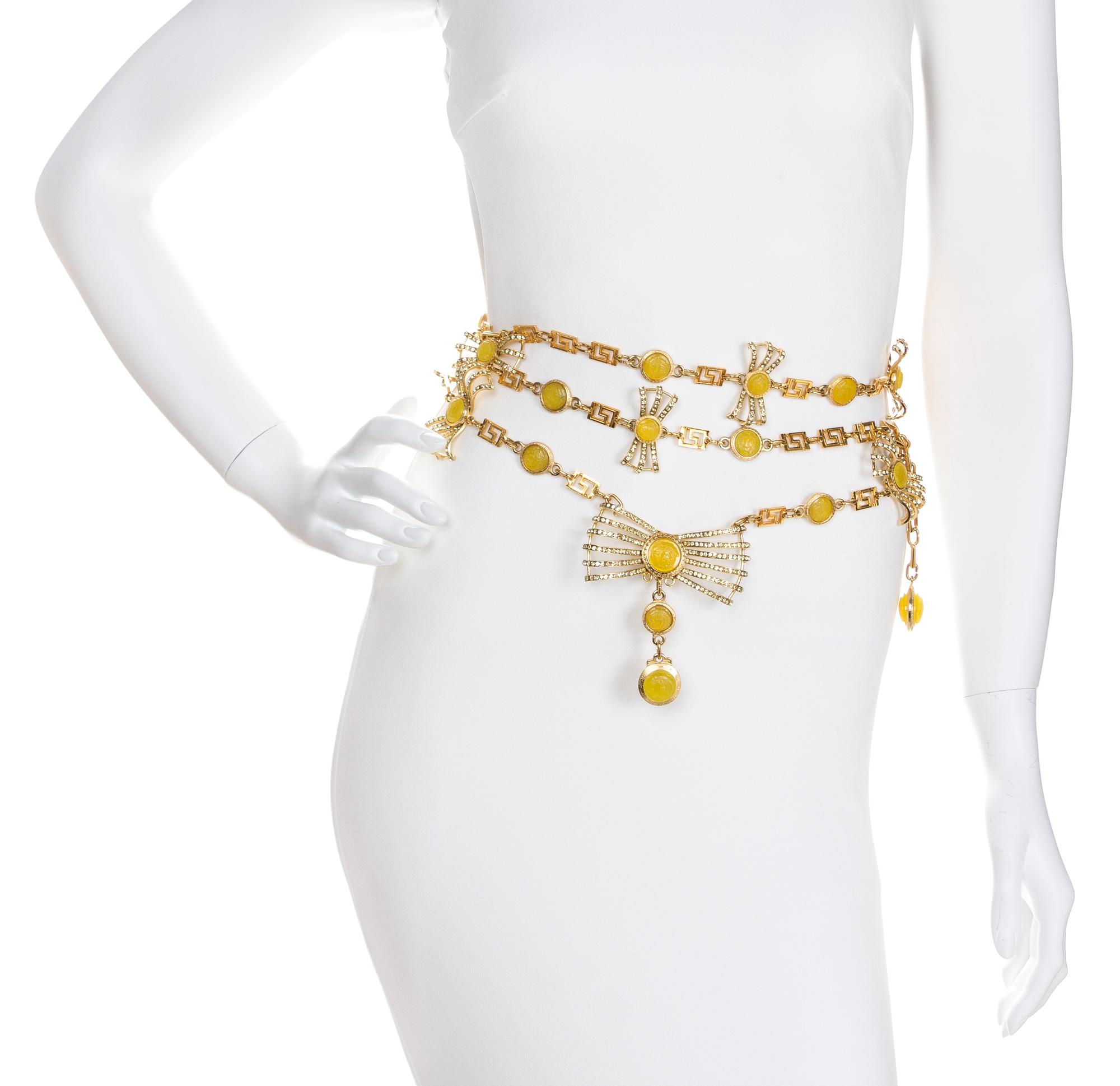 A Gianni Versace Runway Yellow Medallion and Rhinestone Bow Belt,
