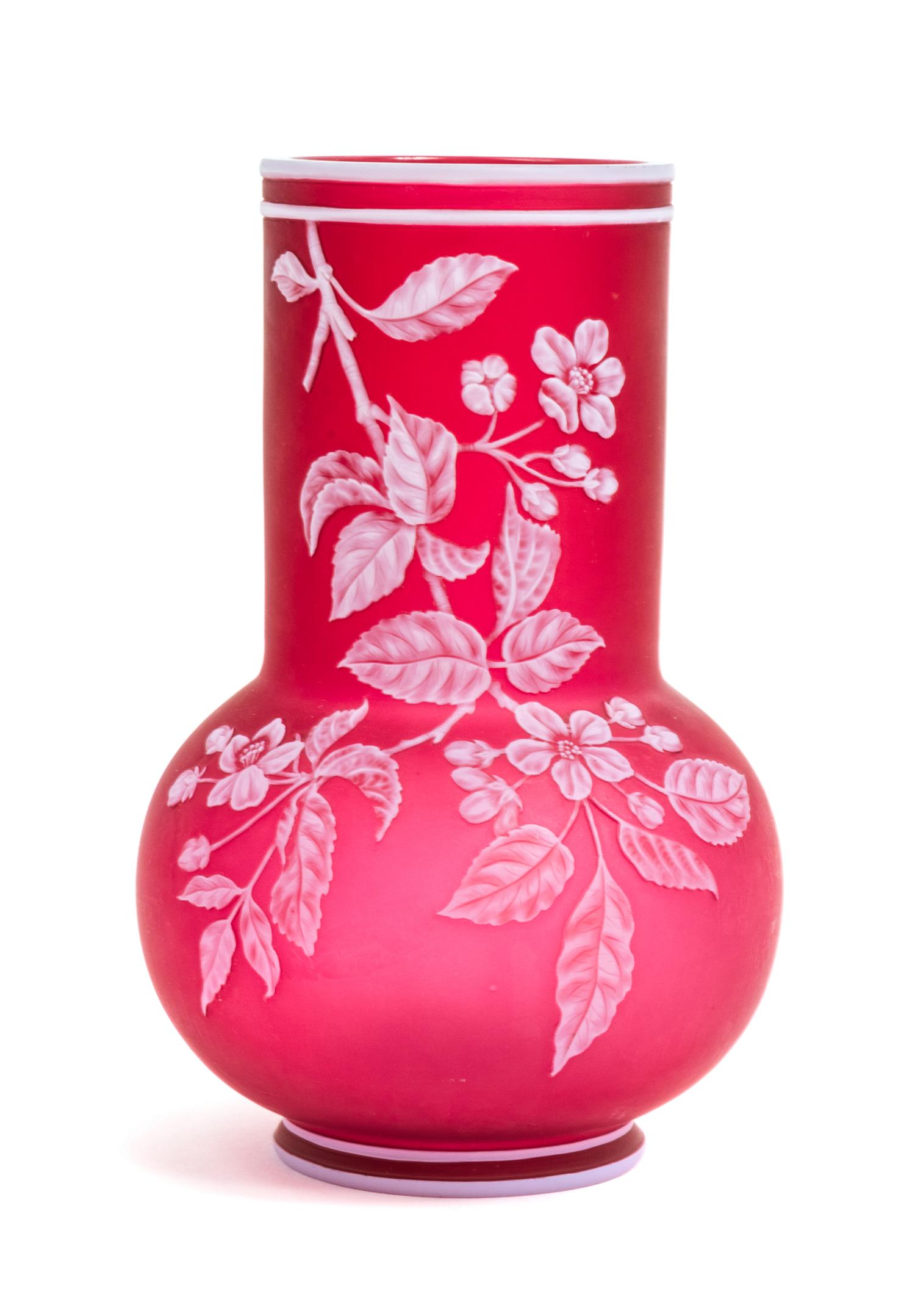 Thomas Webb & Sons, LATE 19TH CENTURY, a cameo glass vase, of bottle form, decorated with flowering leafy branches and an insect