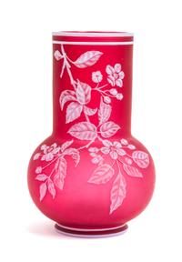 Thomas Webb & Sons, LATE 19TH CENTURY, a cameo glass vase, of bottle form, decorated with flowering leafy branches and an insect