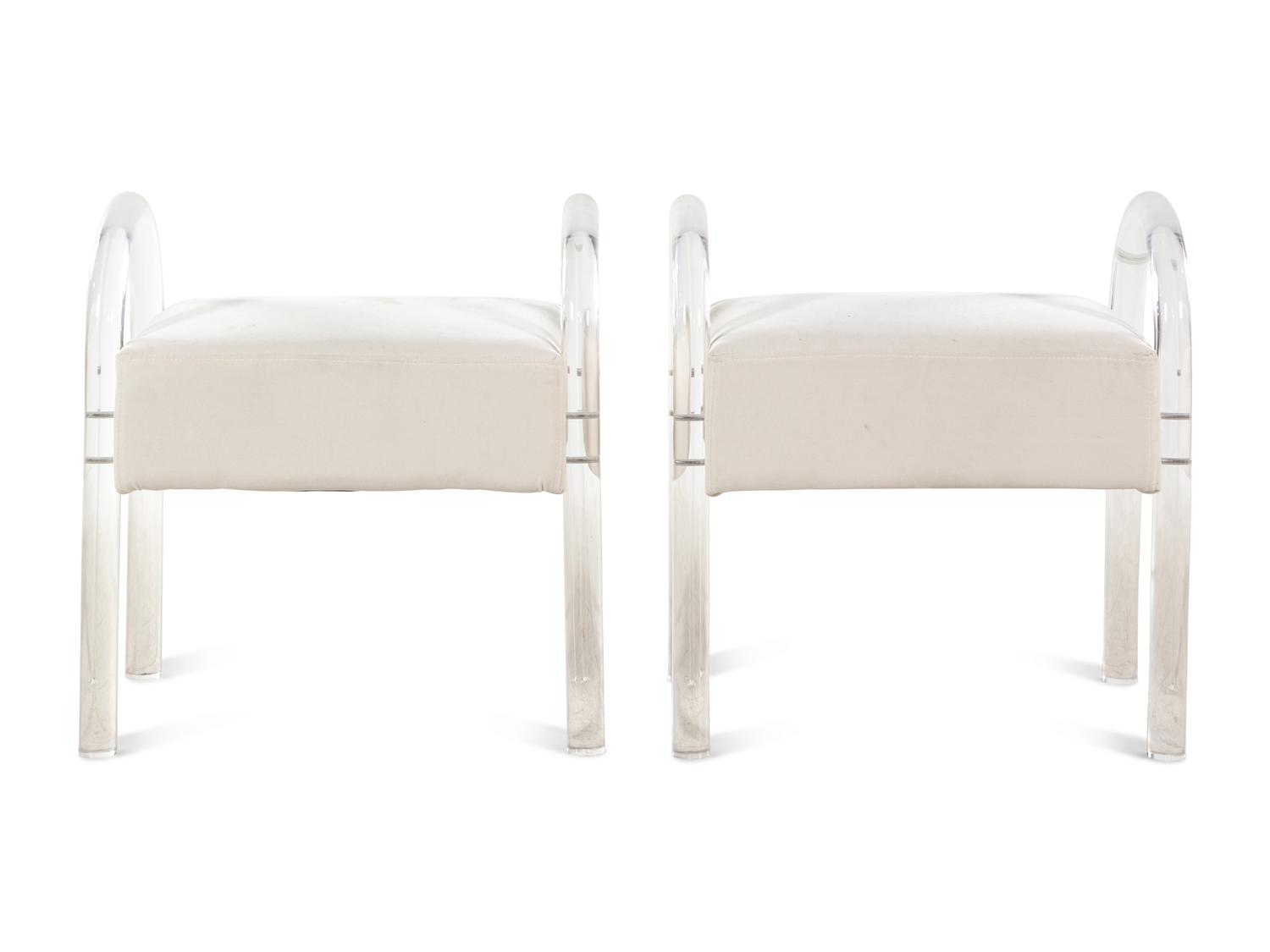 A Pair of Acrylic Upholstered Stools