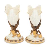 A Pair of Royal Worcester Porcelain Nautilus-Form Ornaments