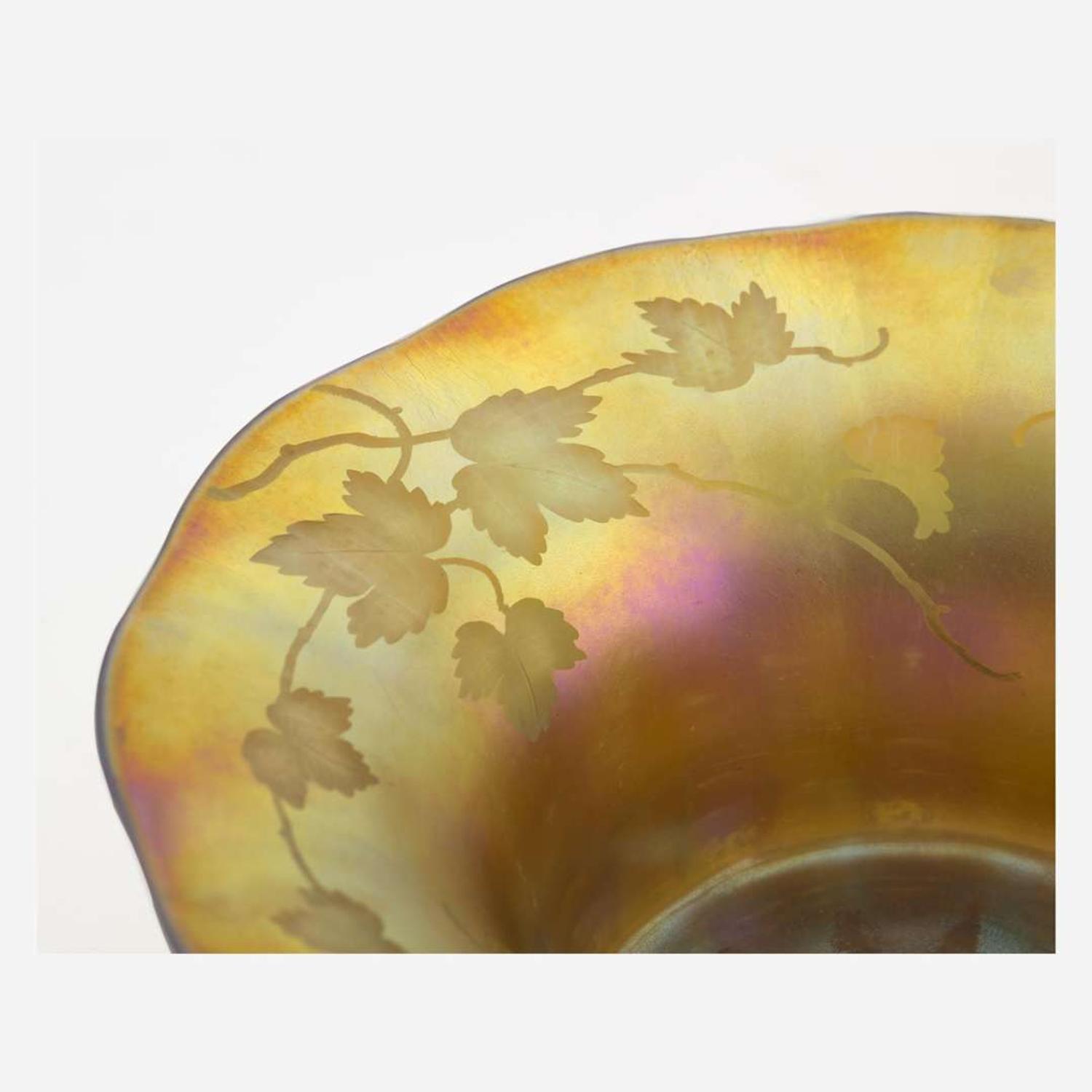 Tiffany Studios (American, active 1878-1933) Two Floriform Vases and Engraved Bowl, New York, circa 1900