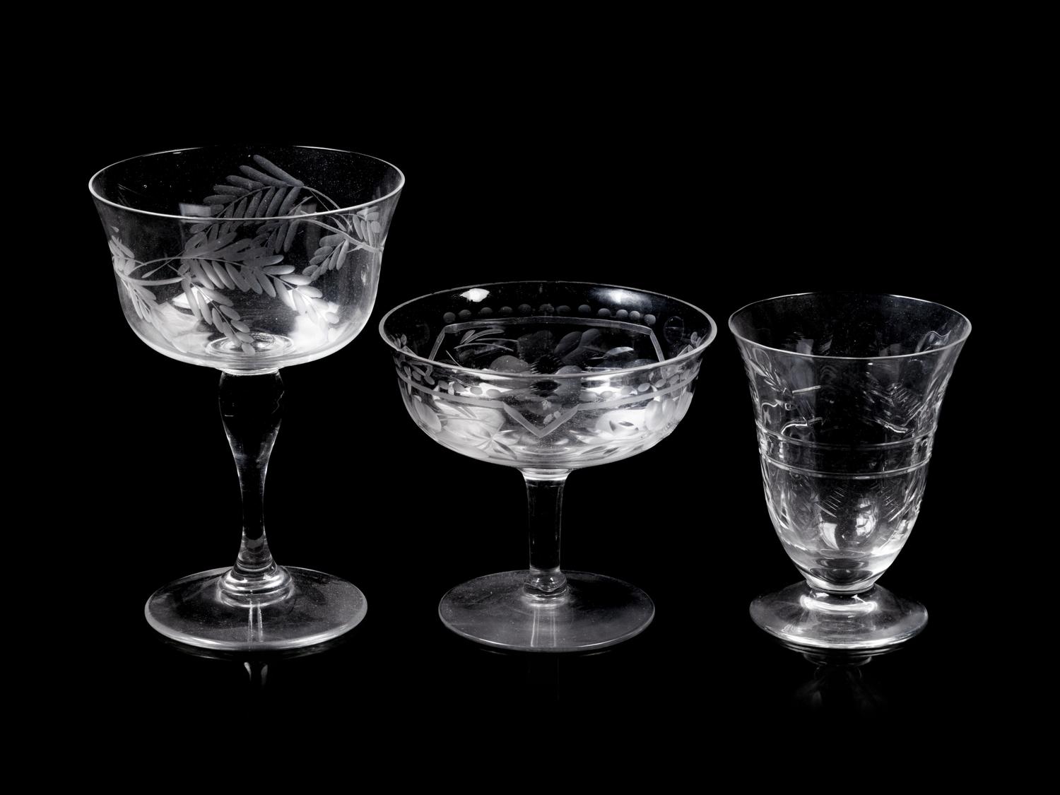 A Collection of Etched Glass Stemware