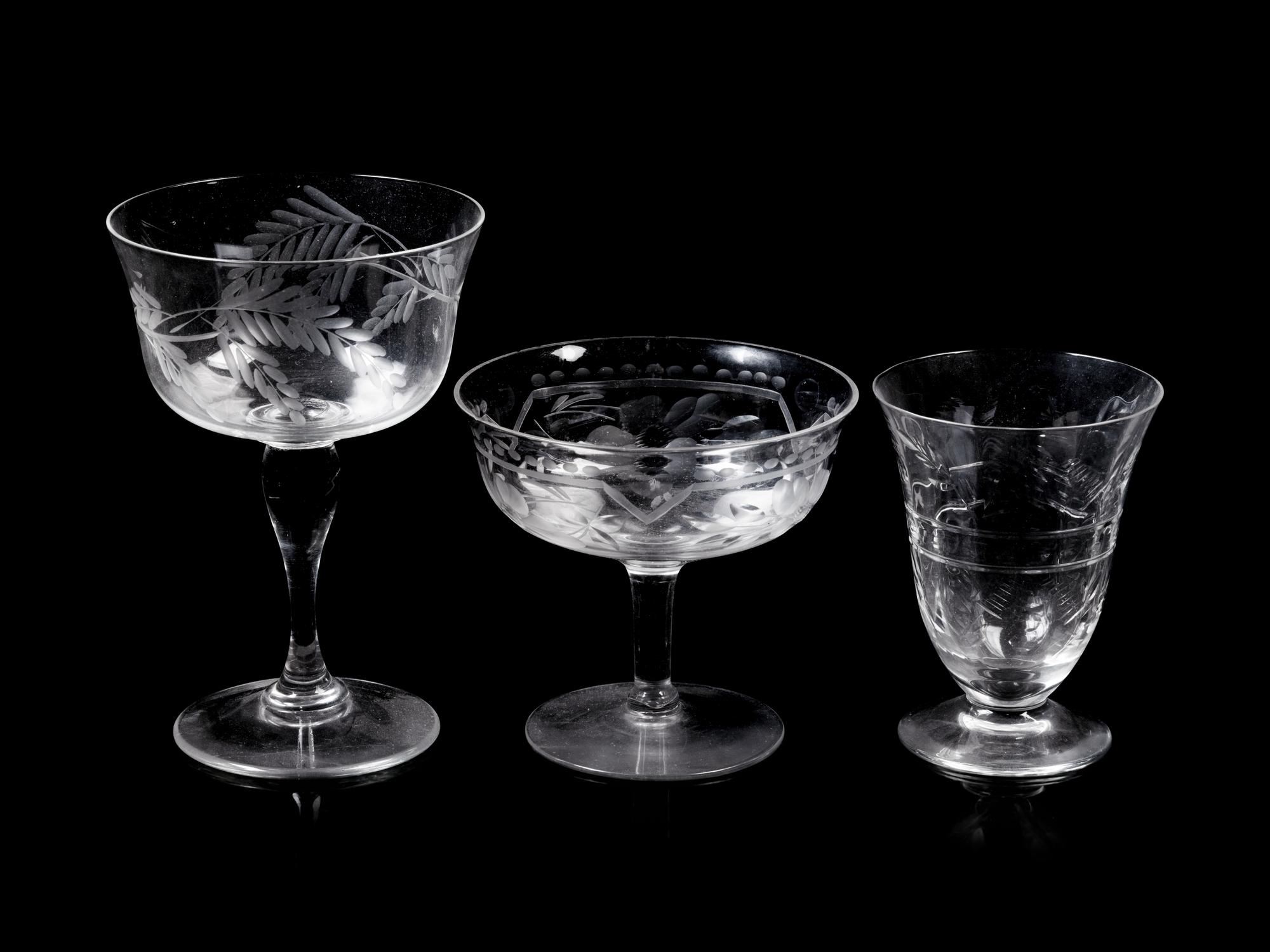A Collection of Etched Glass Stemware