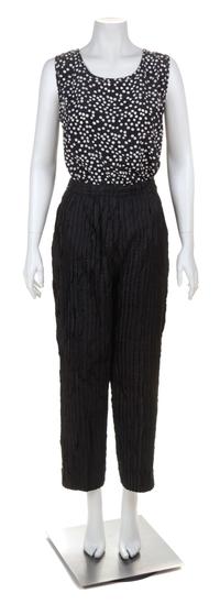 A Koos Black Silk Jacket and Pant Ensemble, Jacket size medium.