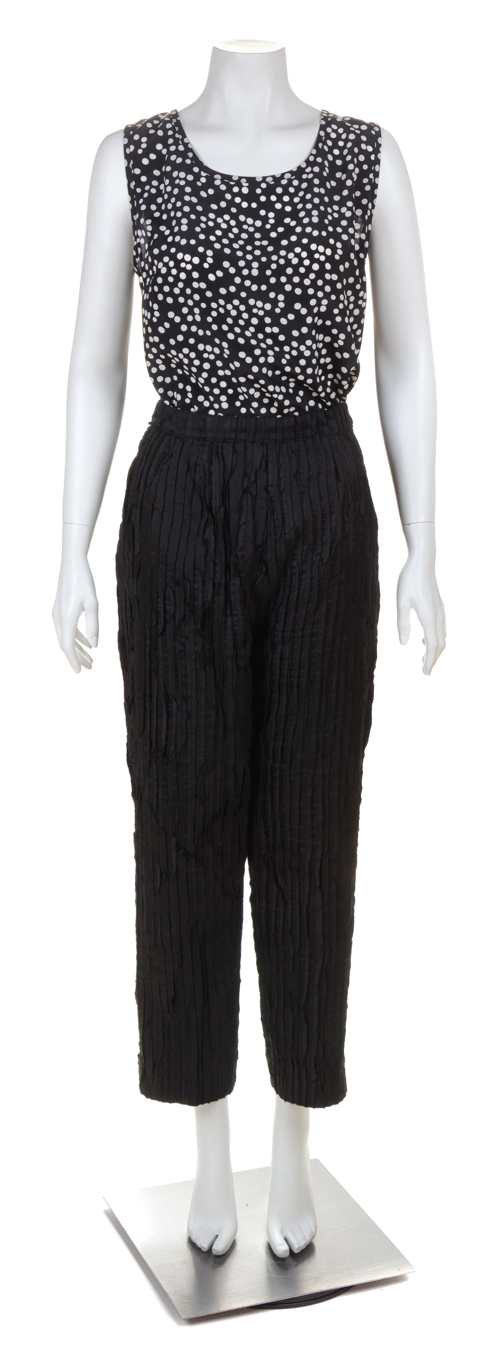 A Koos Black Silk Jacket and Pant Ensemble, Jacket size medium.
