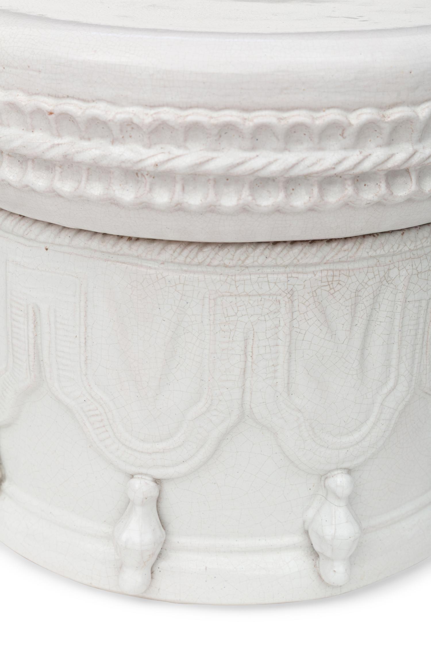 A Pair of Italian White-Glazed Terracotta Two-Piece Garden Seats