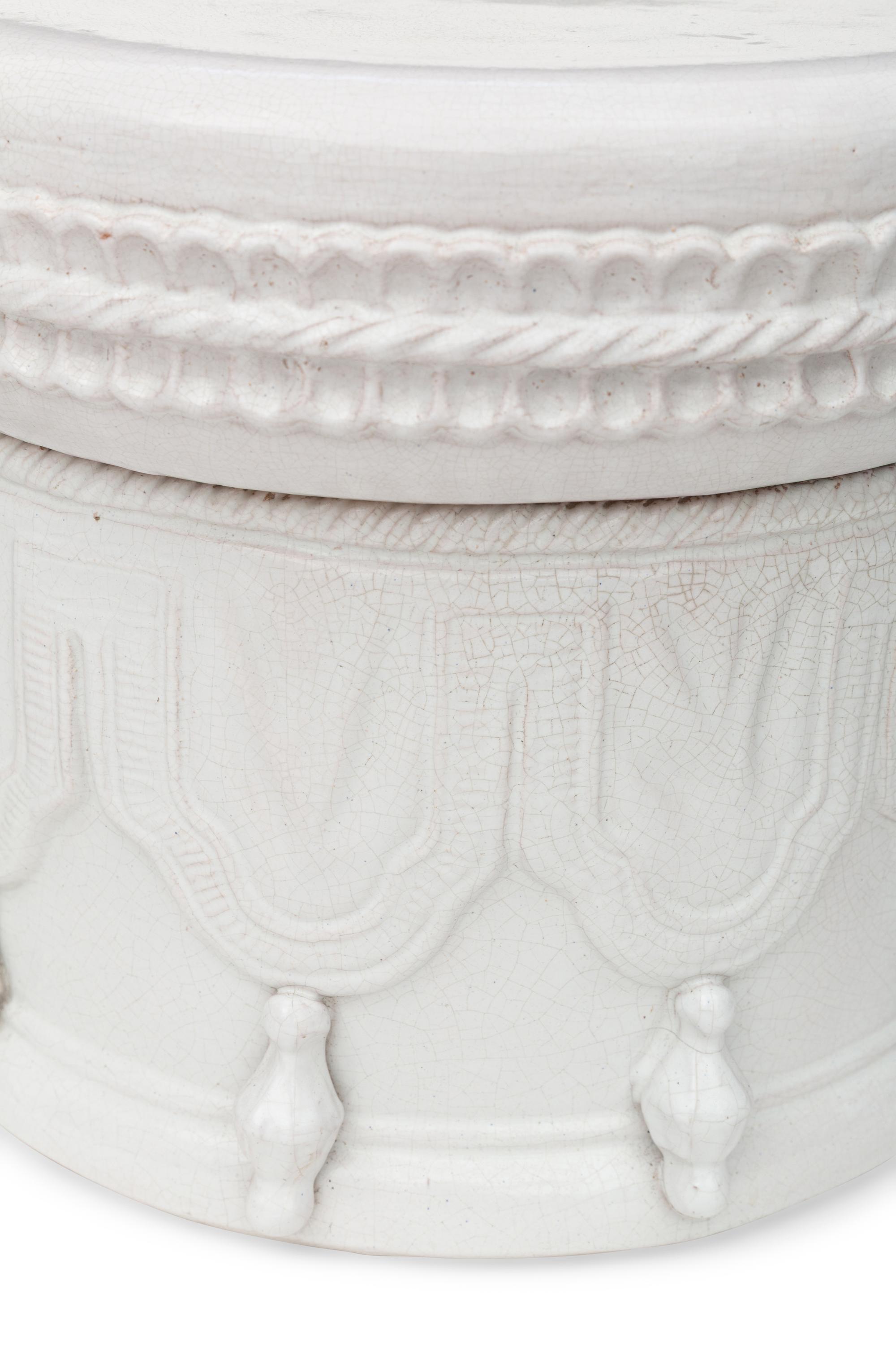 A Pair of Italian White-Glazed Terracotta Two-Piece Garden Seats